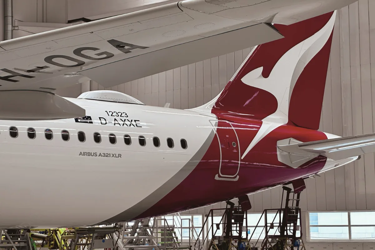 Qantas' first A321XLR at the Airbus factory in Hamburg