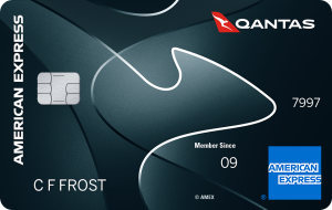 Credit card image showing American Express card with Qantas branding chip on the left and Member Since 09 text
