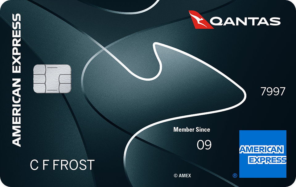 Credit card image showing American Express card with Qantas branding chip on the left and Member Since 09 text
