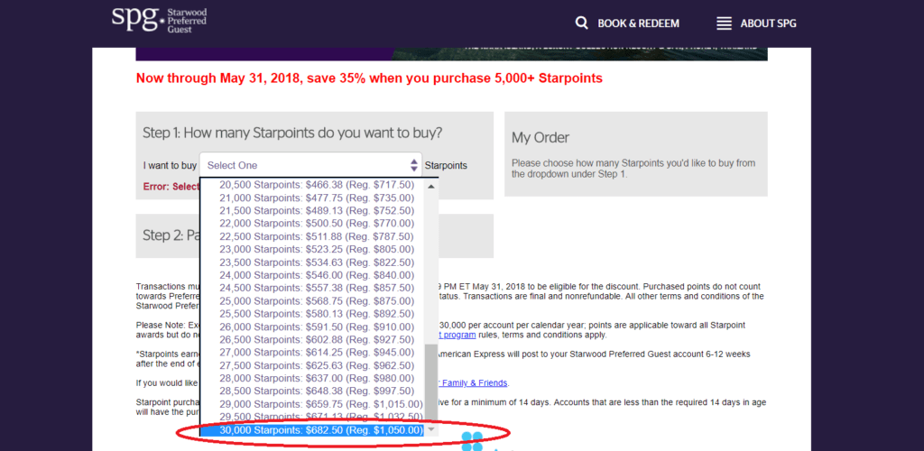 starwood drop down menu